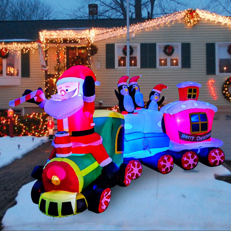 8Ft SeasonBlow Inflatable Christmas Santa Claus Drives The Train