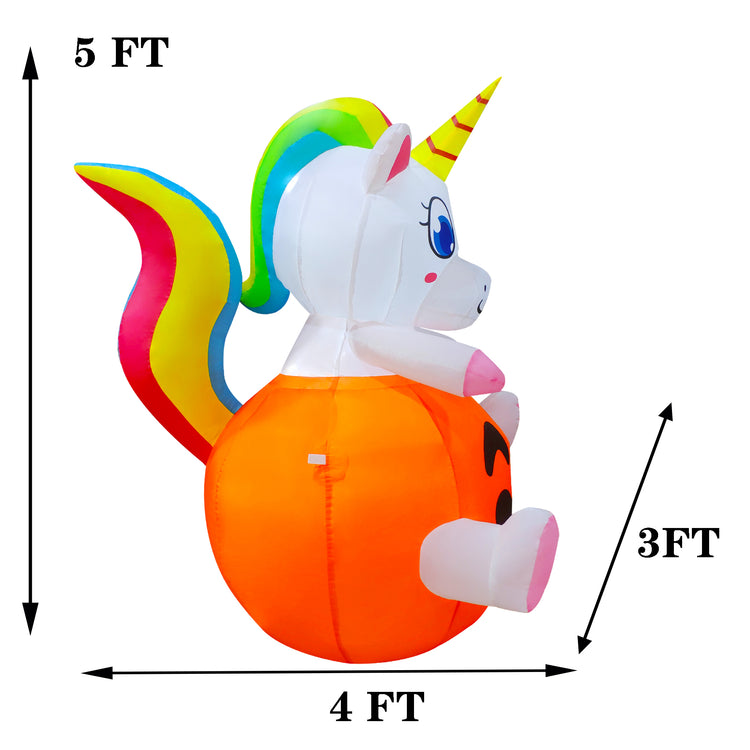 5Ft Seasonblow Halloween Inflatables Cute Pumpkin Unicorn