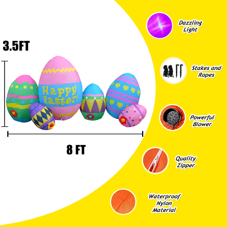 8 Ft SEASONBLOW LED Light Up Inflatable Easter Eggs Decoration.
