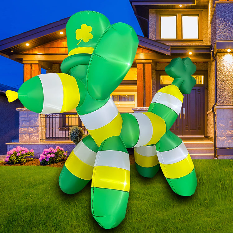 6Ft LED Inflatable St. Patrick's Day Balloon Dog with Shamroc Decoration Lighted Blow up for Home Yard Lawn Garden Indoor Outdoor