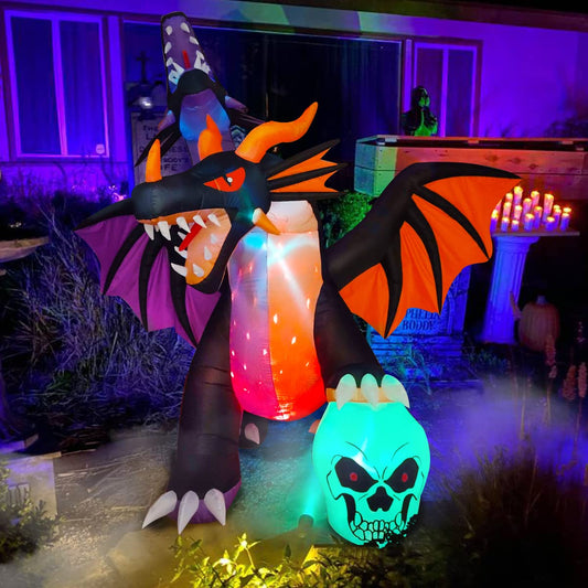 11 FT Inflatable Halloween Giant Fire & Ice Twin-Headed Dragon Decoration, Flash LED Blow Up Lighted Decor Indoor Outdoor Holiday Art Decor Decorations