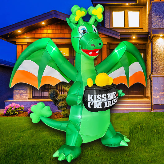 7 Ft Inflatable St. Patrick's Day Dragon Holding a Pot of Gold Decoration,St. Patrick's Day Blow Up Yard Decorations Built in LED Lights for Lawn Indoor Outdoor Holiday Party