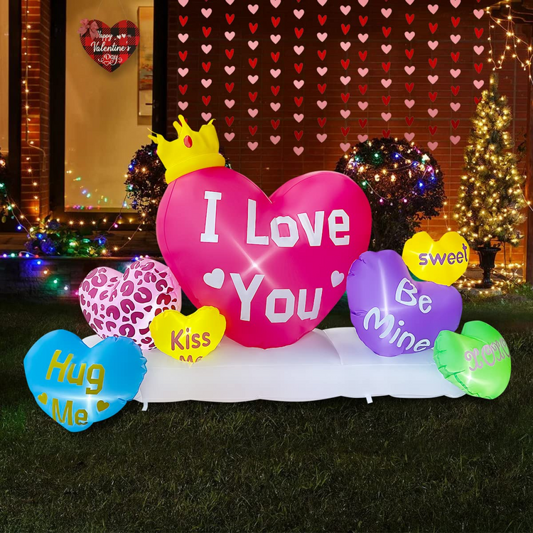 6 FT Valentine Inflatable Crown Hearts Funny Romantic LED Lighted Decoration for Birthday Wedding Yard Lawn Garden Home Party