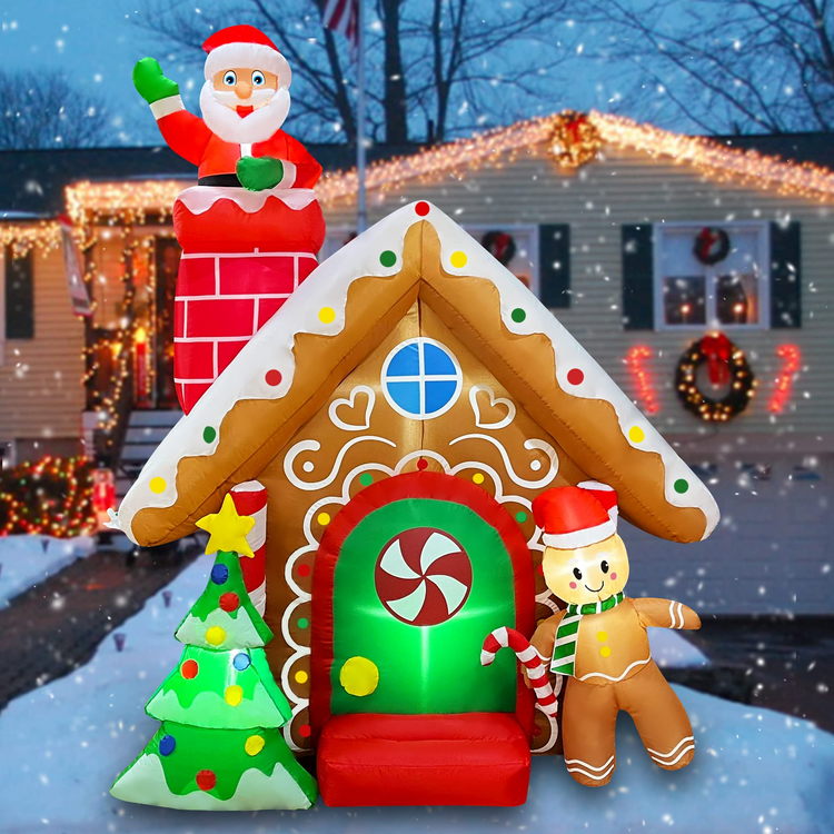 SEASONBLOW 7 FT Christmas Inflatables Santa Claus House Decoration Blow Up Built-in LED for Holiday Lawn, Yard, Garden