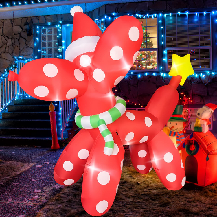 8.5 FT Christmas Inflatables Balloon Dog with Christmas Hat, Lights up Christmas Decoration Lighted Blow up Yard Party Décor Xmas Inflatable for Outdoor