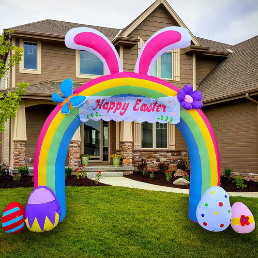 10 FT Easter Inflatable Bunny Arch with Eggs Decorations LED Lighted Blow Up Happy Easter for Spring Indoor Outdoor Home Yard Lawn Decor