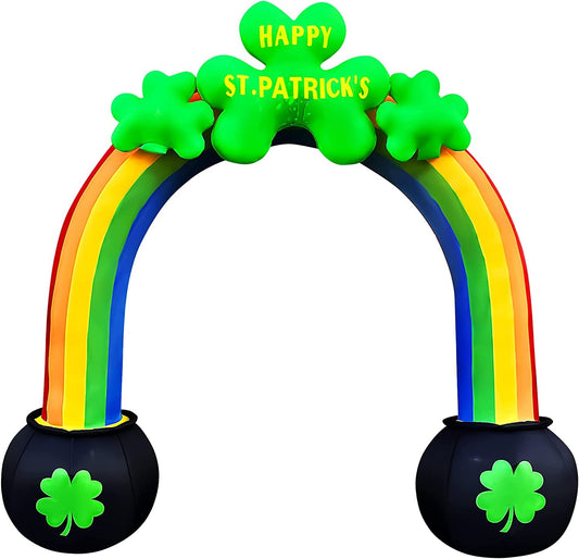 10 FT Inflatable St. Patrick's Day Shamrock Rainbow Arch Decoration LED Light Up for Home Yard Lawn Garden Indoor Outdoor