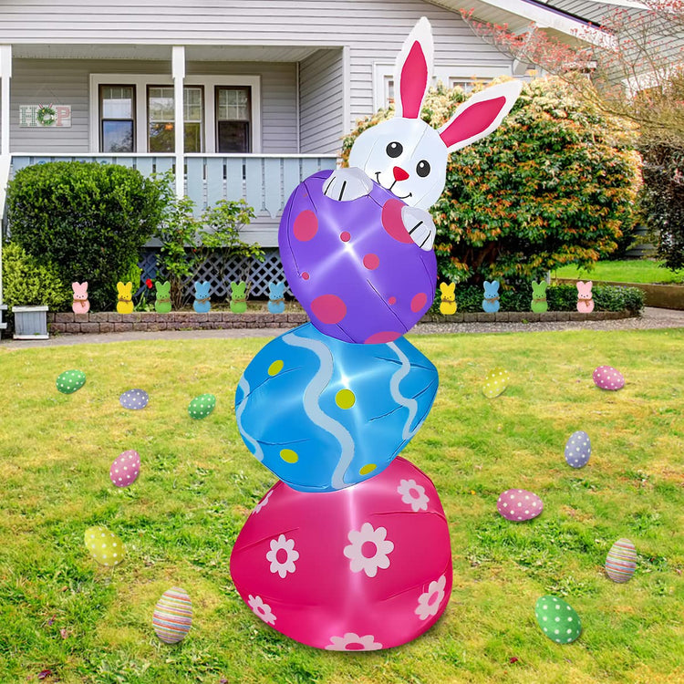 6ft Inflatable Easter Decoration Bunny with Eggs LED Blow Up Lighted Decor Indoor Outdoor Holiday Art Decor Decorations Clearance