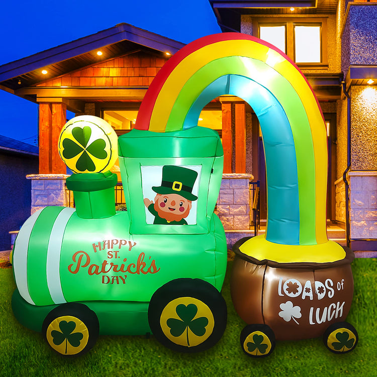6Ft LED Inflatable St. Patrick's Day Train Decoration Lighted Blow up for Home Yard Lawn Garden Indoor Outdoor
