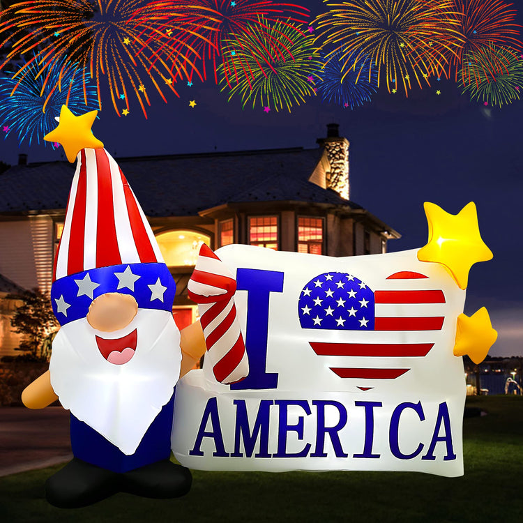 6 FT Independence Day Inflatable Gnome Sign Decorations