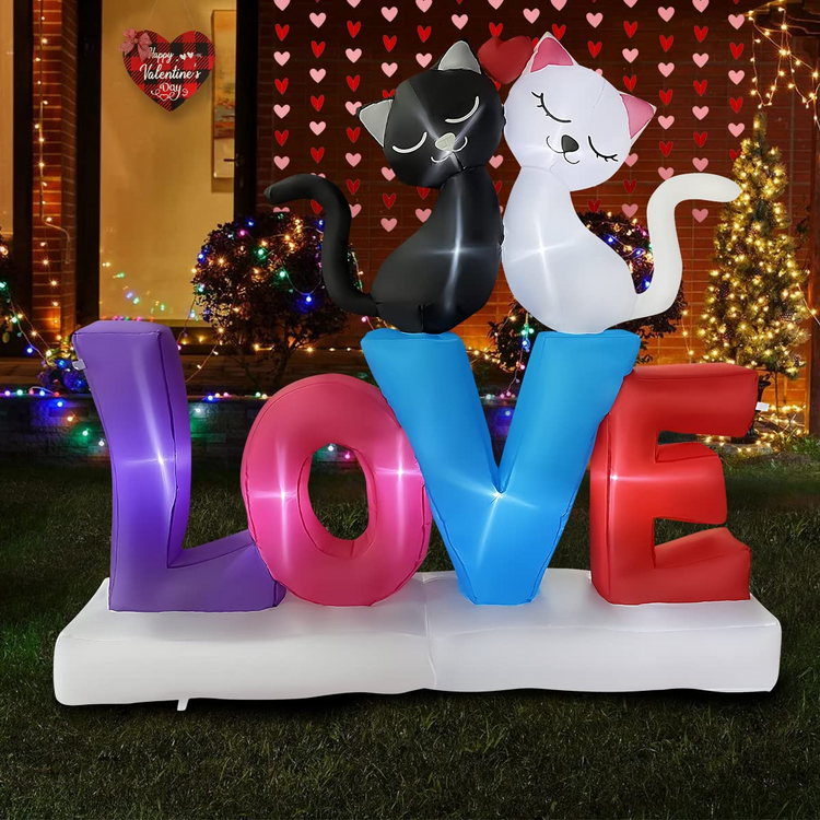 6 FT Valentine Inflatable Love Letters with Couple Cats LED Lighted Decoration for Birthday Wedding Yard Lawn Garden Home Party