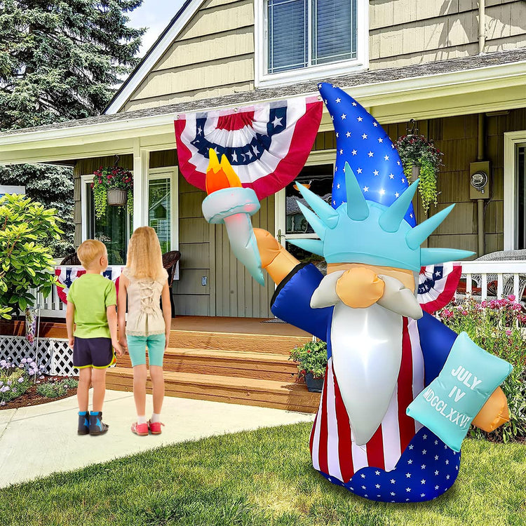 5 Ft Patriotic Independence Day Inflatable gnome of Liberty with Torch Decorations