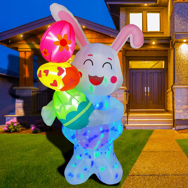 6FT Inflatable Easter Bunny Holding Egg Decoration Blow Up Decoration LED Lighted for Lawn Yard Indoor Holidayndoor Outdoor Home Party