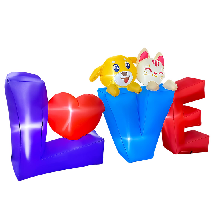 7 FT Valentine's Inflatable Love Heart with Dog and Cat LED Lighted Decoration for Birthday Wedding Yard Lawn Garden Home Party