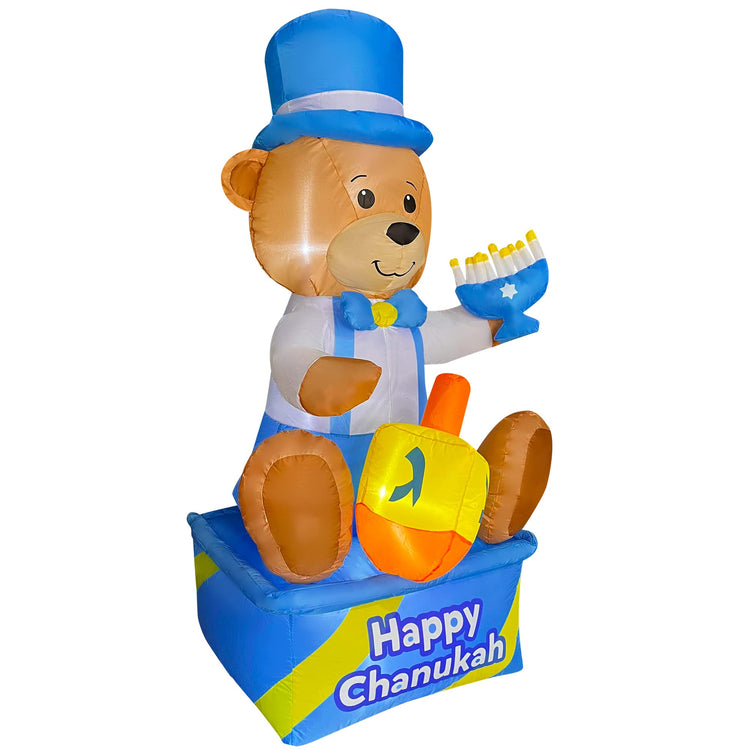 6 FT Hanukkah Inflatable Bear Hold a Dreidel, LED Blow Up Lighted Decor Indoor Outdoor Holiday Art Decor Decorations