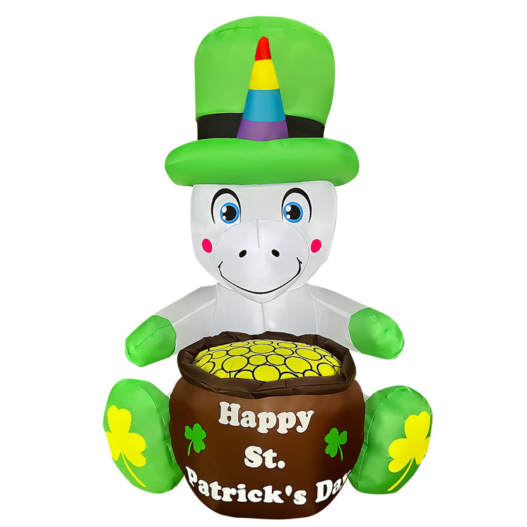 4 Ft SEASONBLOW LED Inflatable St. Patrick's Day Unicorn Decoration with Gold Coin Pot