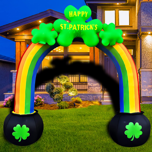 10 FT Inflatable St. Patrick's Day Shamrock Rainbow Arch Decoration LED Light Up for Home Yard Lawn Garden Indoor Outdoor