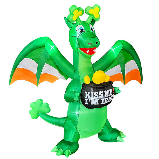 7 Ft Inflatable St. Patrick's Day Dragon Holding a Pot of Gold Decoration,St. Patrick's Day Blow Up Yard Decorations Built in LED Lights for Lawn Indoor Outdoor Holiday Party