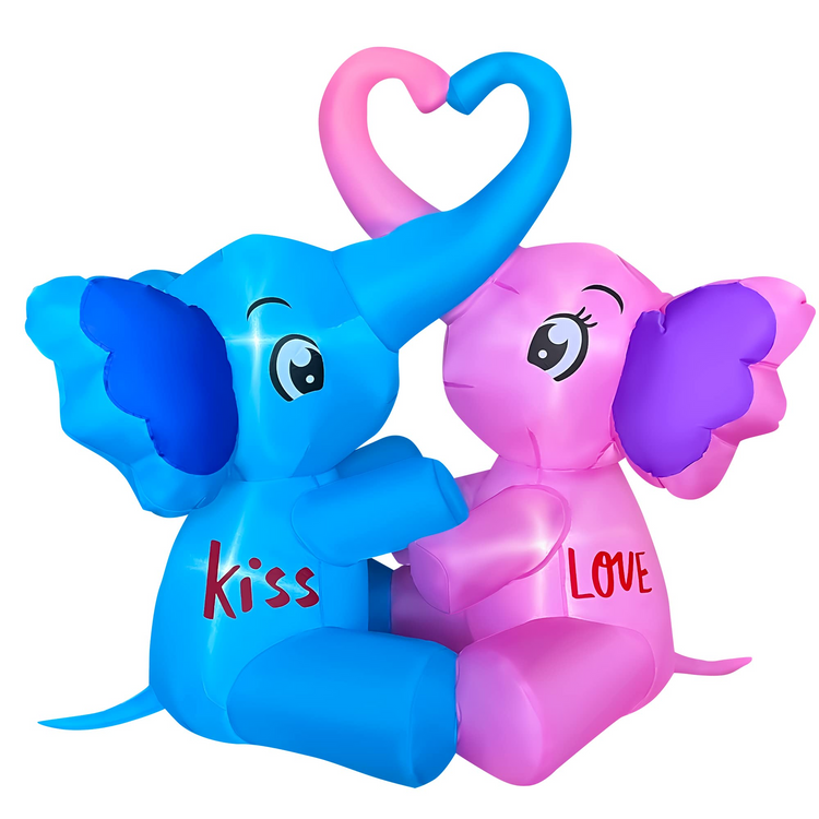 4 FT Inflatable Valentine's Day Kiss Couple Elephants LED Lighted Decoration for Birthday Wedding Yard Lawn Garden Home Party