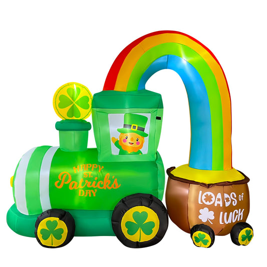 6Ft LED Inflatable St. Patrick's Day Train Decoration Lighted Blow up for Home Yard Lawn Garden Indoor Outdoor