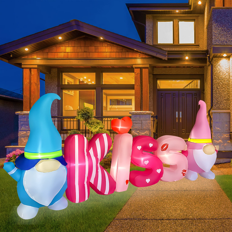 8 Ft Long Valentine's Day Inflatable Kiss Letters with Gnomes Light Up Decoration Blow Up for Birthday Wedding Anniversary Party Decor