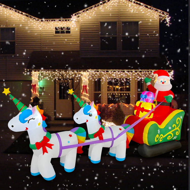 9 Ft LED Inflatable Christmas Unicorn Pull The Sleigh Take Santa Claus Xmas Decoration for Yard Lawn Garden Home Party Indoor Outdoor
