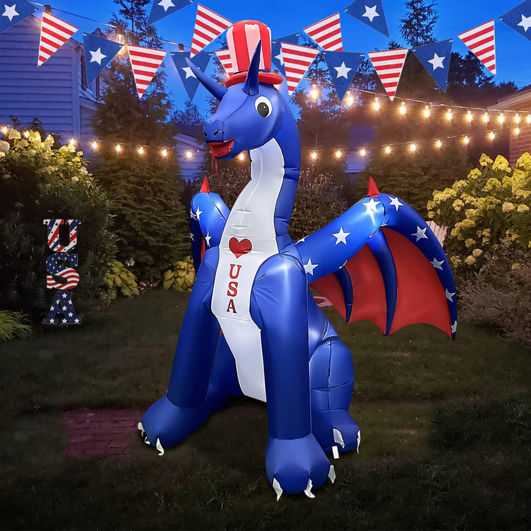 8 FT Independence Day Inflatable Dragon with America Style Decorations Patriotic 4th of July for Home Yard Lawn Garden Indoor Outdoor Decorat