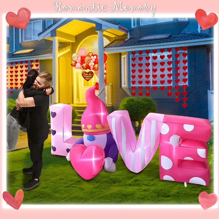 6 Ft Long Valentine's Day Inflatable Love Letters with Gnome Light Up Decoration Blow Up for Birthday Wedding Anniversary Party