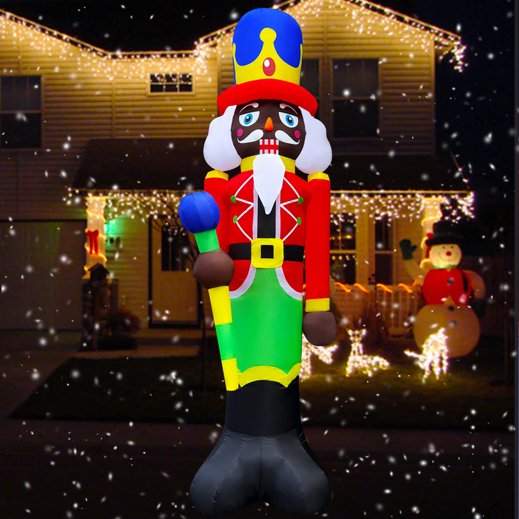 12 Ft LED Light Up Inflatable Christmas Black Nutcracker Soldier with Scepter Decoration for Yard Lawn Garden Home Party Indoor Outdoor