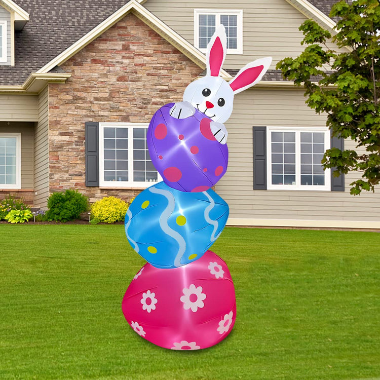 6ft Inflatable Easter Decoration Bunny with Eggs LED Blow Up Lighted Decor Indoor Outdoor Holiday Art Decor Decorations Clearance