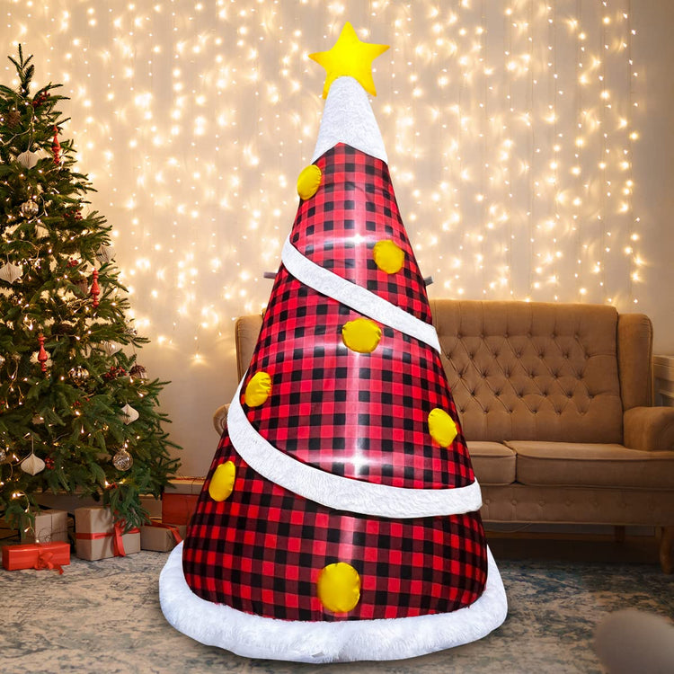 6FT Inflatable Christmas Red GinghamTree Decoration, LED Blow Up Lighted Decor Indoor Outdoor Holiday Art Decor Decorations