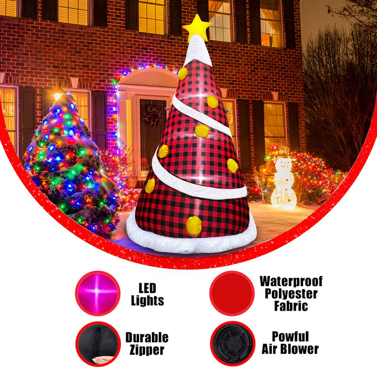6FT Inflatable Christmas Red GinghamTree Decoration, LED Blow Up Lighted Decor Indoor Outdoor Holiday Art Decor Decorations