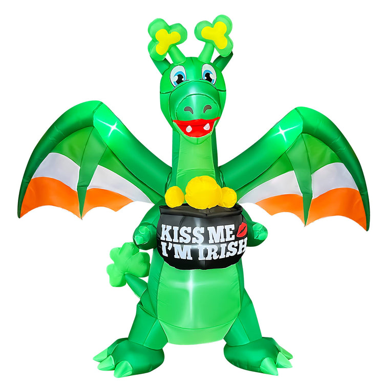 7 Ft Inflatable St. Patrick's Day Dragon Holding a Pot of Gold Decoration,St. Patrick's Day Blow Up Yard Decorations Built in LED Lights for Lawn Indoor Outdoor Holiday Party