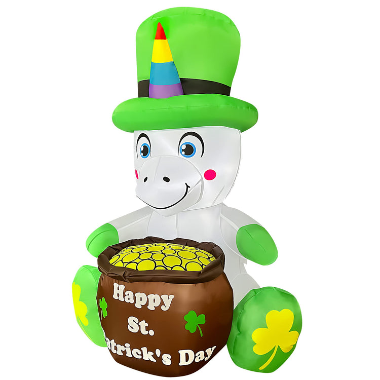 4 Ft SEASONBLOW LED Inflatable St. Patrick's Day Unicorn Decoration with Gold Coin Pot