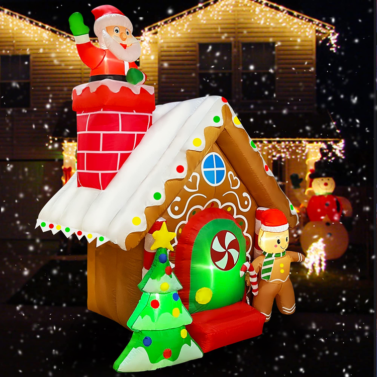 SEASONBLOW 7 FT Christmas Inflatables Santa Claus House Decoration Blow Up Built-in LED for Holiday Lawn, Yard, Garden