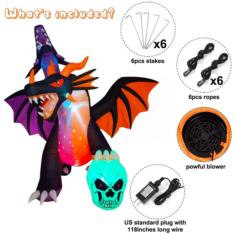 11 FT Inflatable Halloween Giant Fire & Ice Twin-Headed Dragon Decoration, Flash LED Blow Up Lighted Decor Indoor Outdoor Holiday Art Decor Decorations
