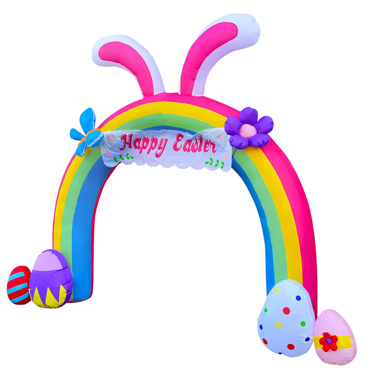 10 FT Easter Inflatable Bunny Arch with Eggs Decorations LED Lighted Blow Up Happy Easter for Spring Indoor Outdoor Home Yard Lawn Decor