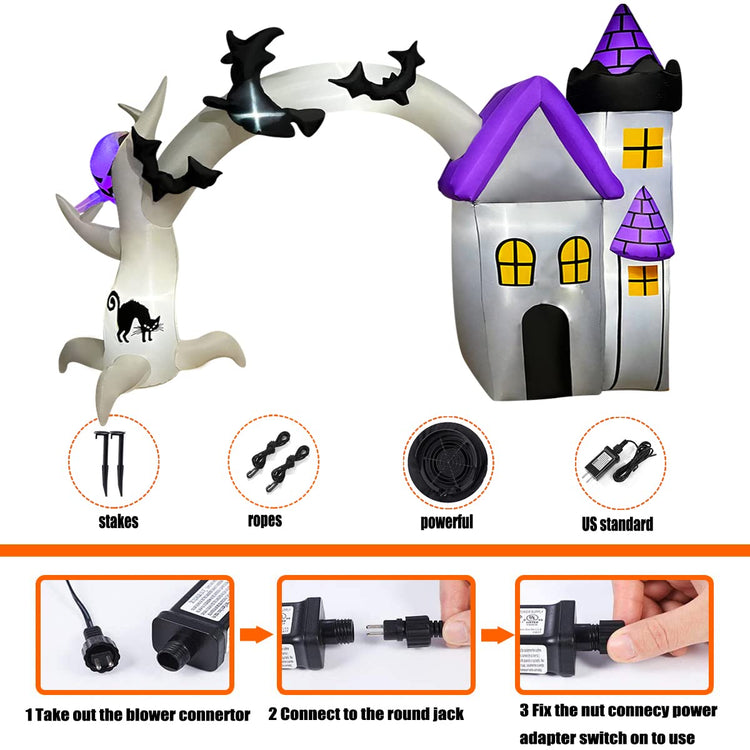 10 FT Halloween Inflatable Castle Archway with Ghost, Witch and Bat Decoration Build-in LEDs Blow Up for Indoor Outdoor Yard Garden Lawn