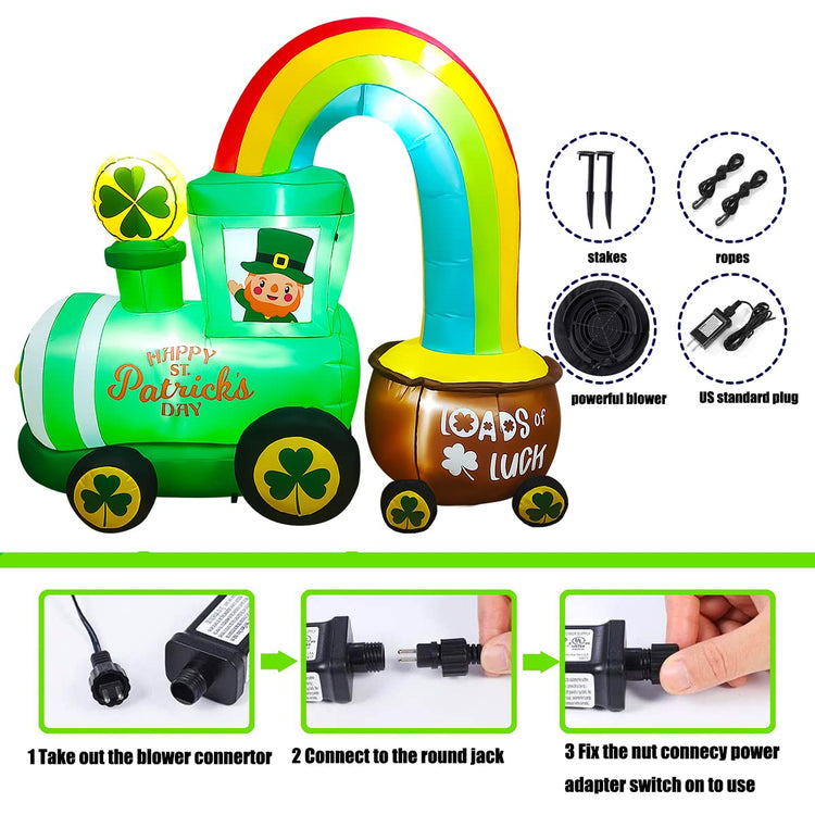 6Ft LED Inflatable St. Patrick's Day Train Decoration Lighted Blow up for Home Yard Lawn Garden Indoor Outdoor