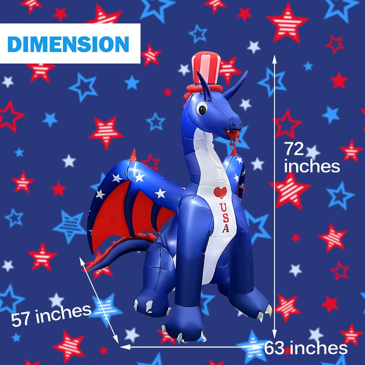 8 FT Independence Day Inflatable Dragon with America Style Decorations Patriotic 4th of July for Home Yard Lawn Garden Indoor Outdoor Decorat